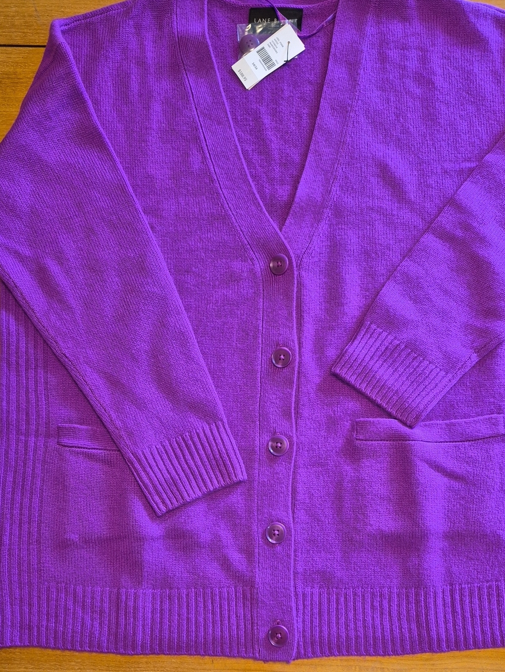 NWT Lane Bryant Vivid Violet Purple V-Neck Button Front Cashmere Cardigan 14/16